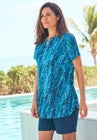Split-Neck Short Sleeve Swim Tee with Built-In Bra image number null