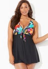 Tie Front V-Neck Swimdress image number null