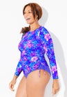 Chlorine Resistant Side-Tie Long Sleeve Swim Shirt Rash Guard image number null